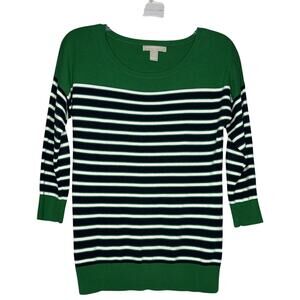 Banana Republic Women Sweater Green Blue Striped 3/4 Sleeve Pullover Casual XS